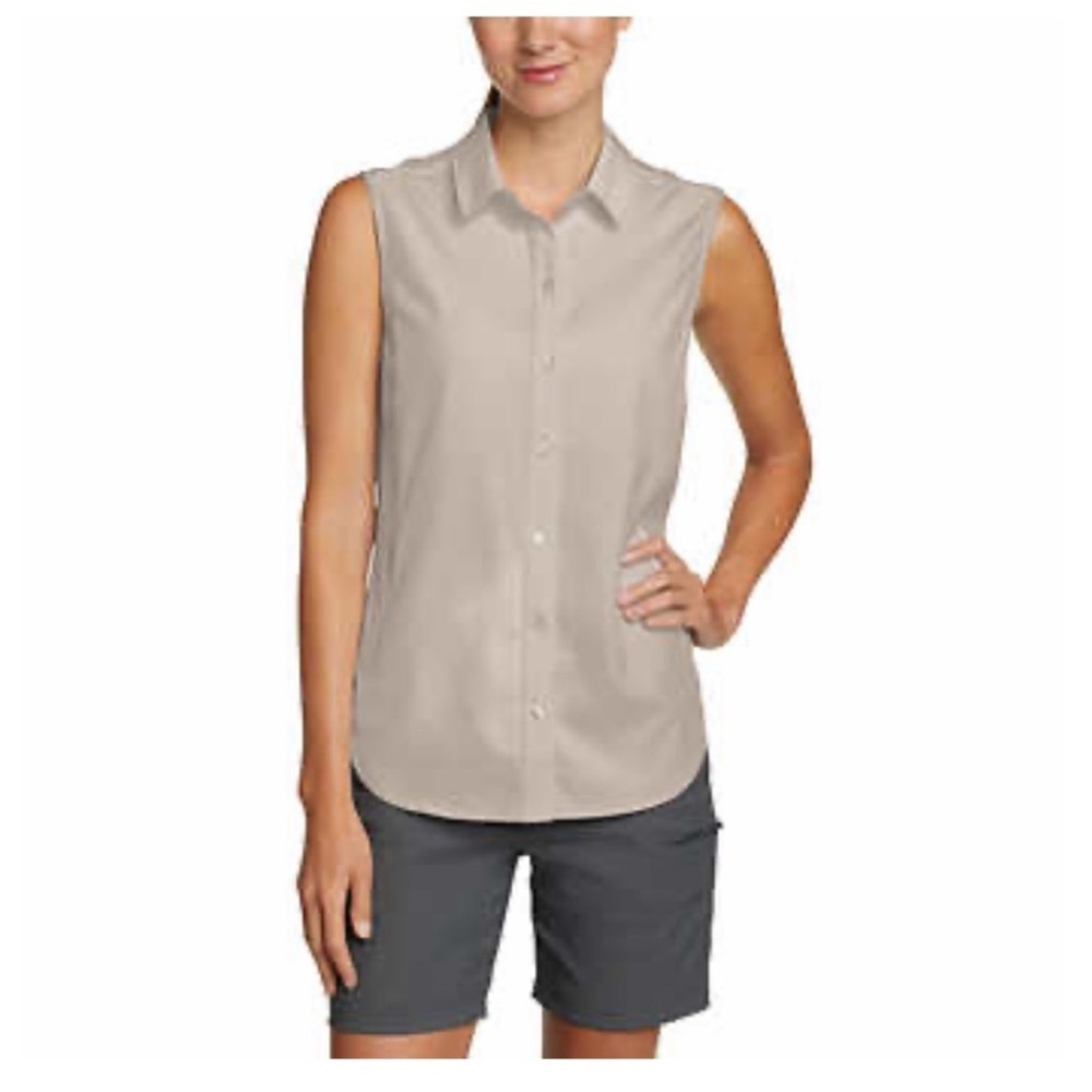 ☀️Eddie Bauer Sleeveless Tech Top with Quick Dry Performance Light Grey Small